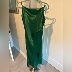 Green Satin Midi Dress